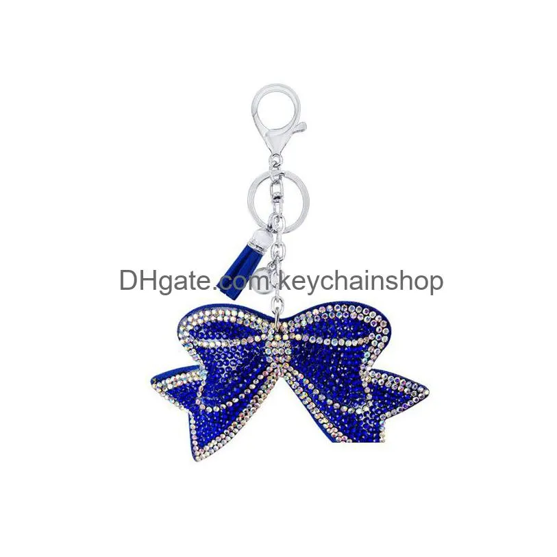 creative gift korean flannel rhinestone bow keychain  tassel bag accessories car pendant key rings