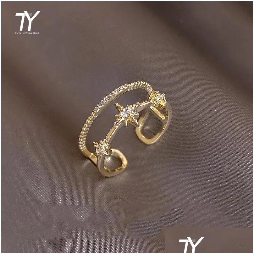 luxury zircon gold double student opening rings for woman 2021 fashion gothic finger jewelry wedding party girls sexy ring