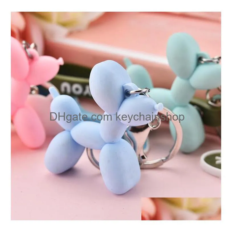 fashion cute pvc balloon dog keychain jewelry couple long keyring creative cartoon mobile phone bag car pendant keychains accessories