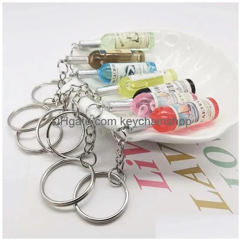 novelty wine bottle pendant key rings women men cute acrylic beer wine bottle key chains accessories bar souvenirs gifts