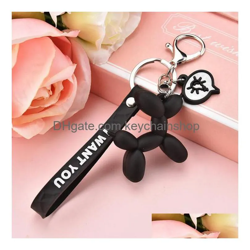 fashion cute pvc balloon dog keychain jewelry couple long keyring creative cartoon mobile phone bag car pendant keychains accessories