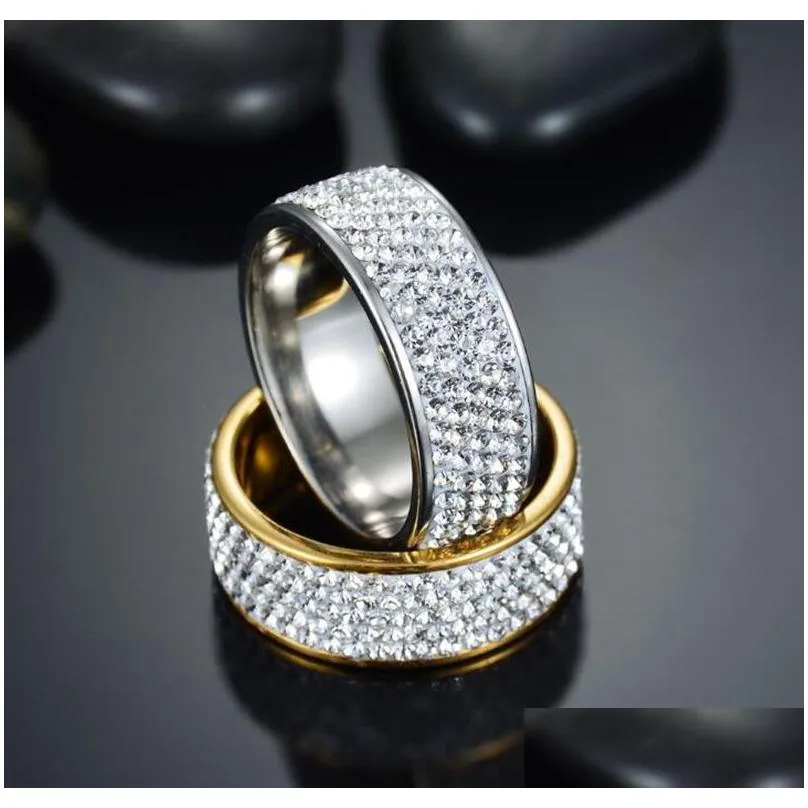 20pcs gold silver quality comfort-fit 5 rows zircon stainless steel cz wedding rings for men and women wholesale wedding engagement