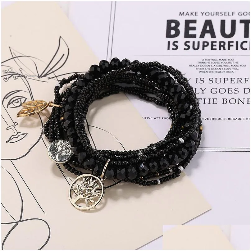 boho tree leave multi layered bracelet for women bohemian crystal seed beads bracelets african jewelry pulseras mujer