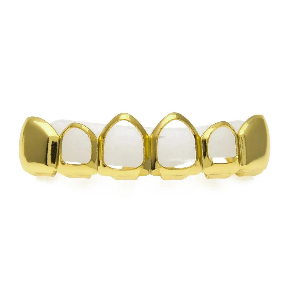 new 18k real gold plated iced out hiphop hollow teeth grillz top grill halloween christmas party gift