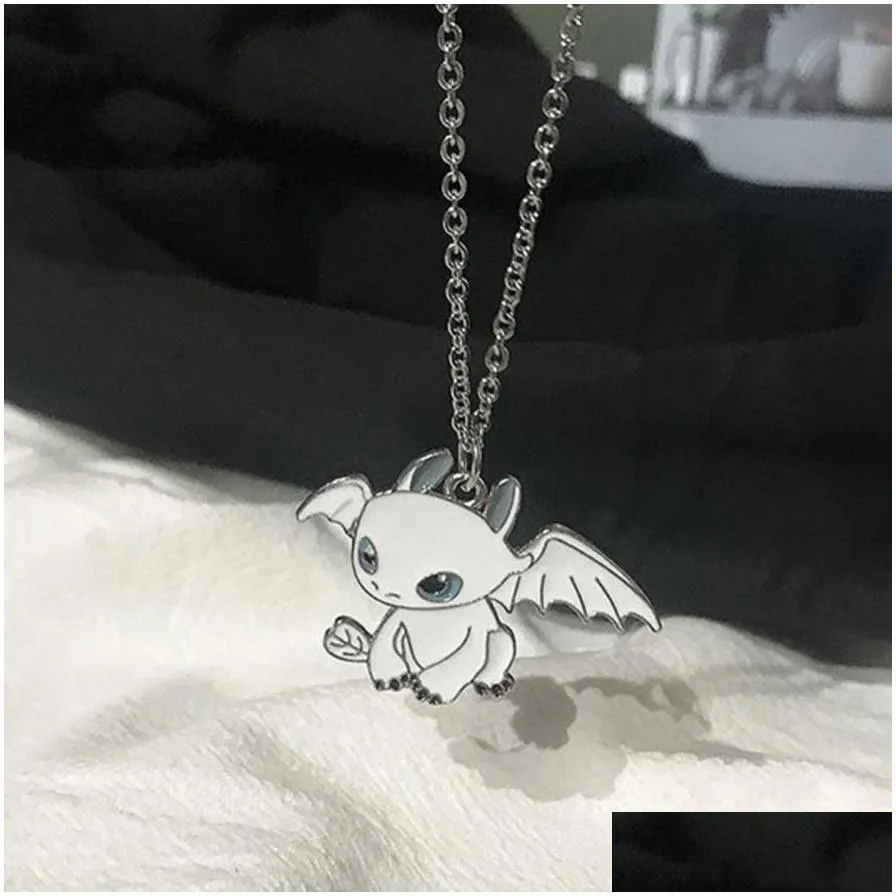 fashion cartoon pendants necklace black and white night evil double dragon personality hip hop couple friends gift