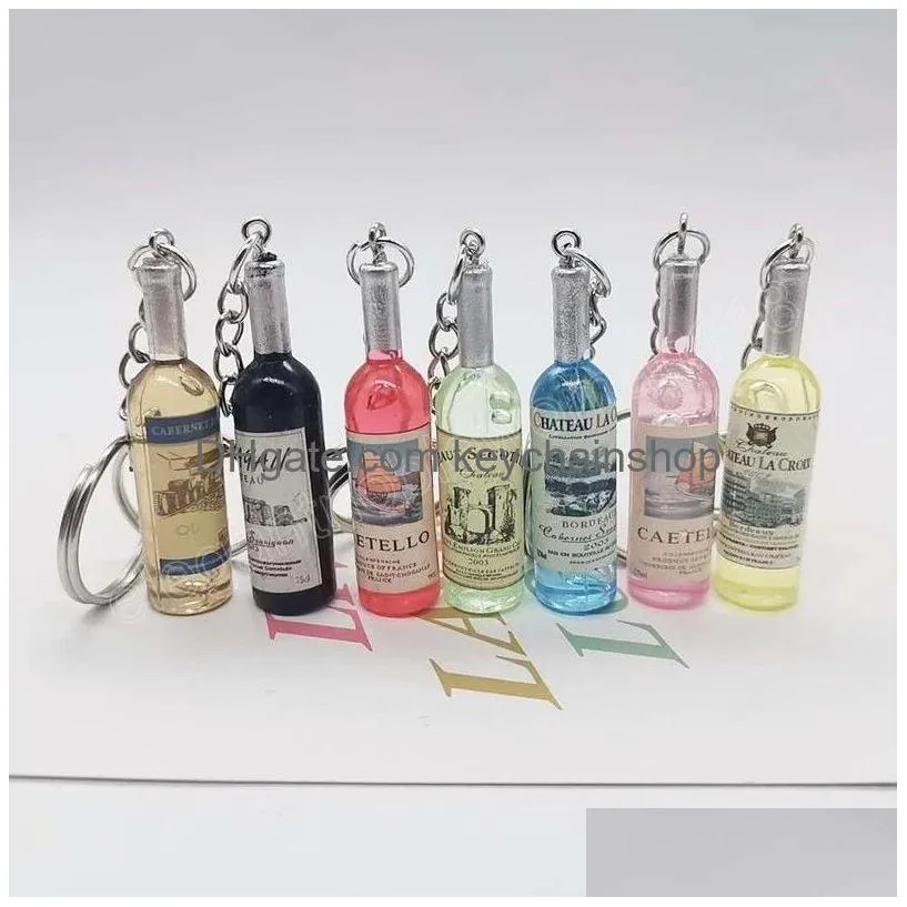 novelty wine bottle pendant key rings women men cute acrylic beer wine bottle key chains accessories bar souvenirs gifts