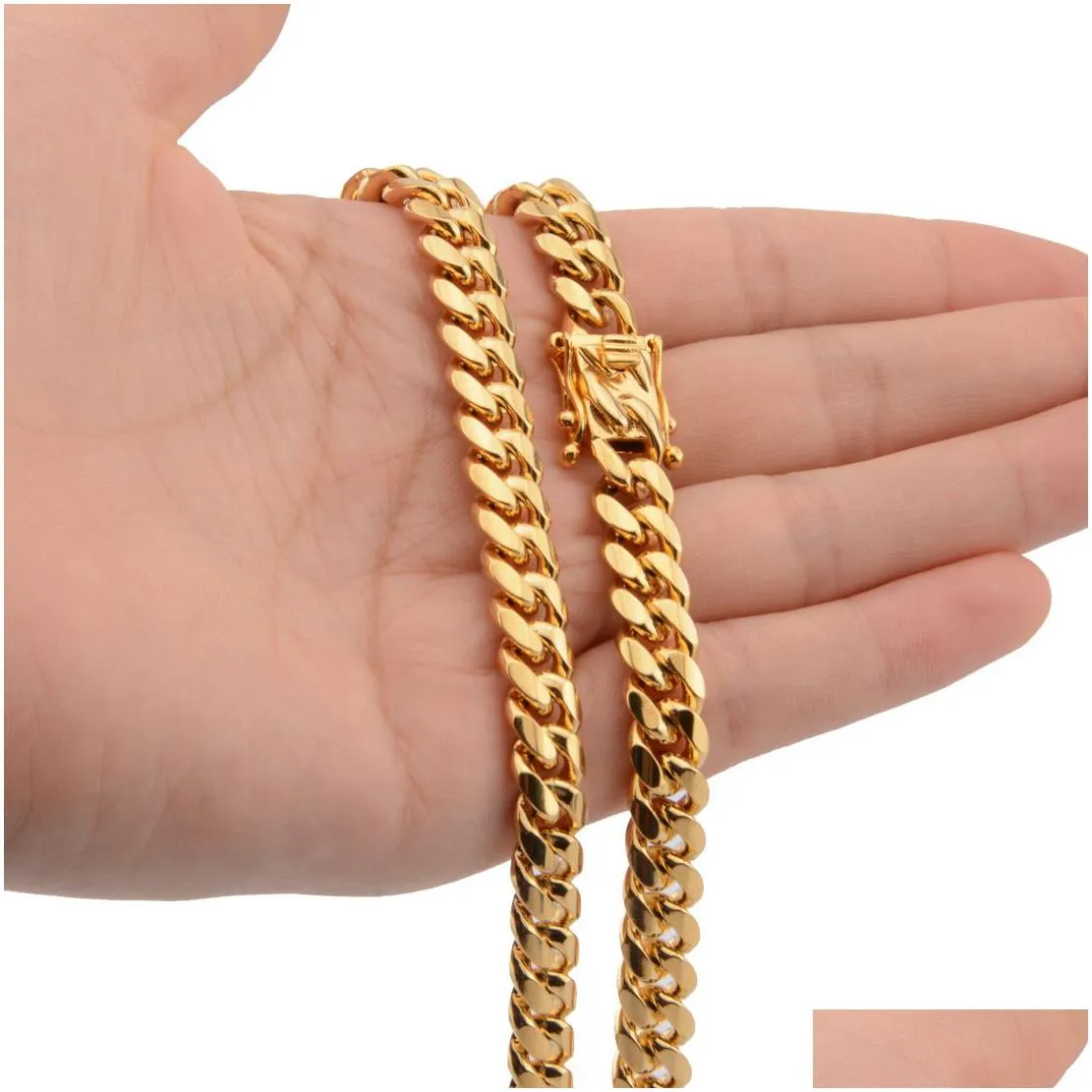 8/10/12/14/16/18mm 18-30inches  cuban link gold chain hip hop jewelry thick stainless steel necklace