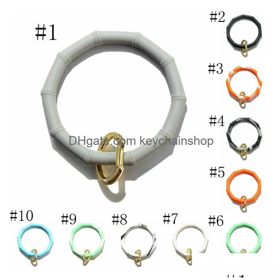 10 colors silicone wristlet keychain bracelet bangle keyring large circle bamboo sports bracelet women girls