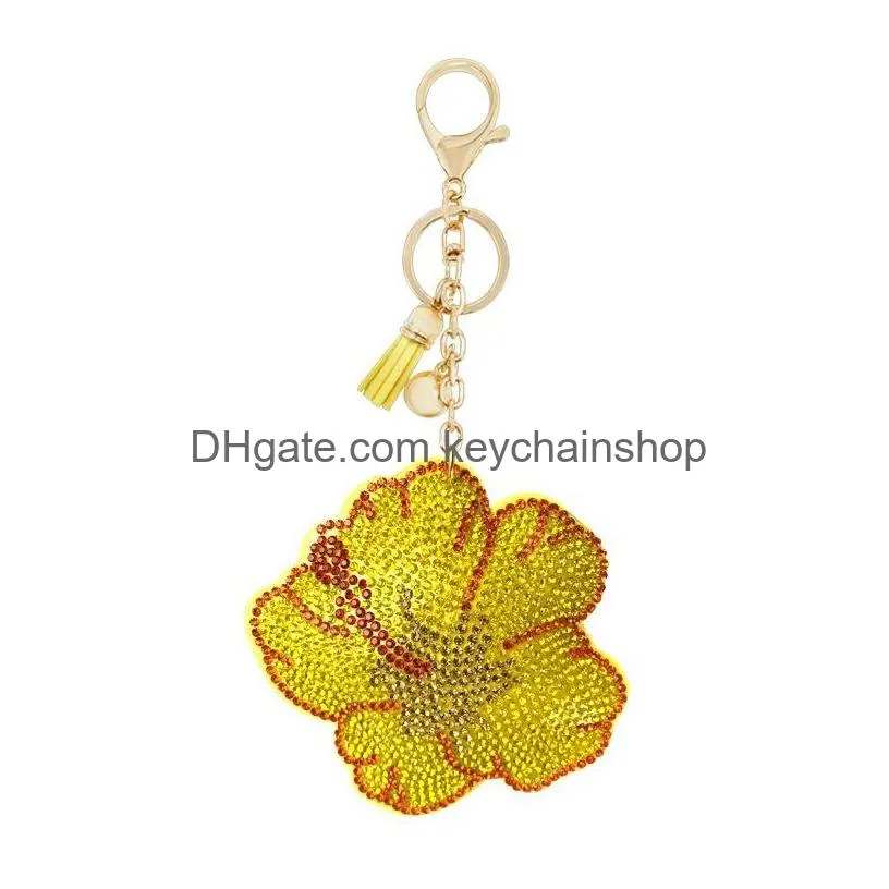 korean flannel rhinestone leaf keychain pendant creative flower tassel ornament bag car key ring accessories