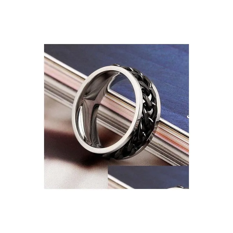 30pcs high quality comfort fit men`s spin chain stainless steel rings wholesale jewelry job lots