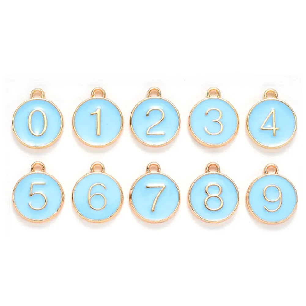 10pc/lot colors round 0 - 9 number pendant double side english alphabet hang charms for bracelet necklace jewelrys making
