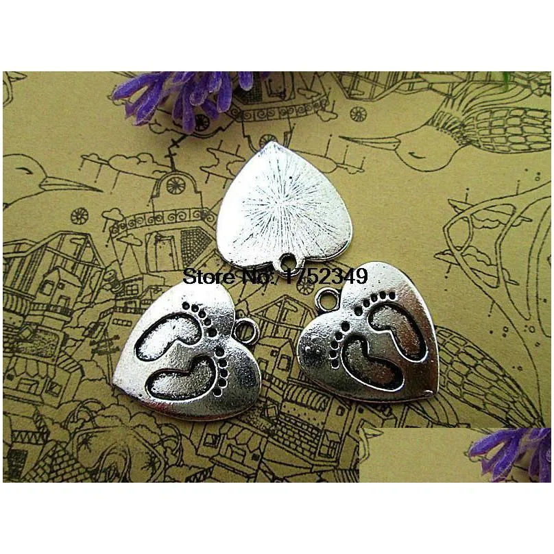 whole sale50pcs--baby feet charms, antique tibetan silver baby feet in lovely heart charm pendants 20x22mm