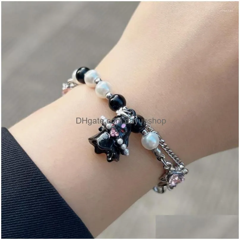 strand y2k black and white little ghost beaded bracelet for unisex sweet cool style spicy girl lovers fashion jewelry