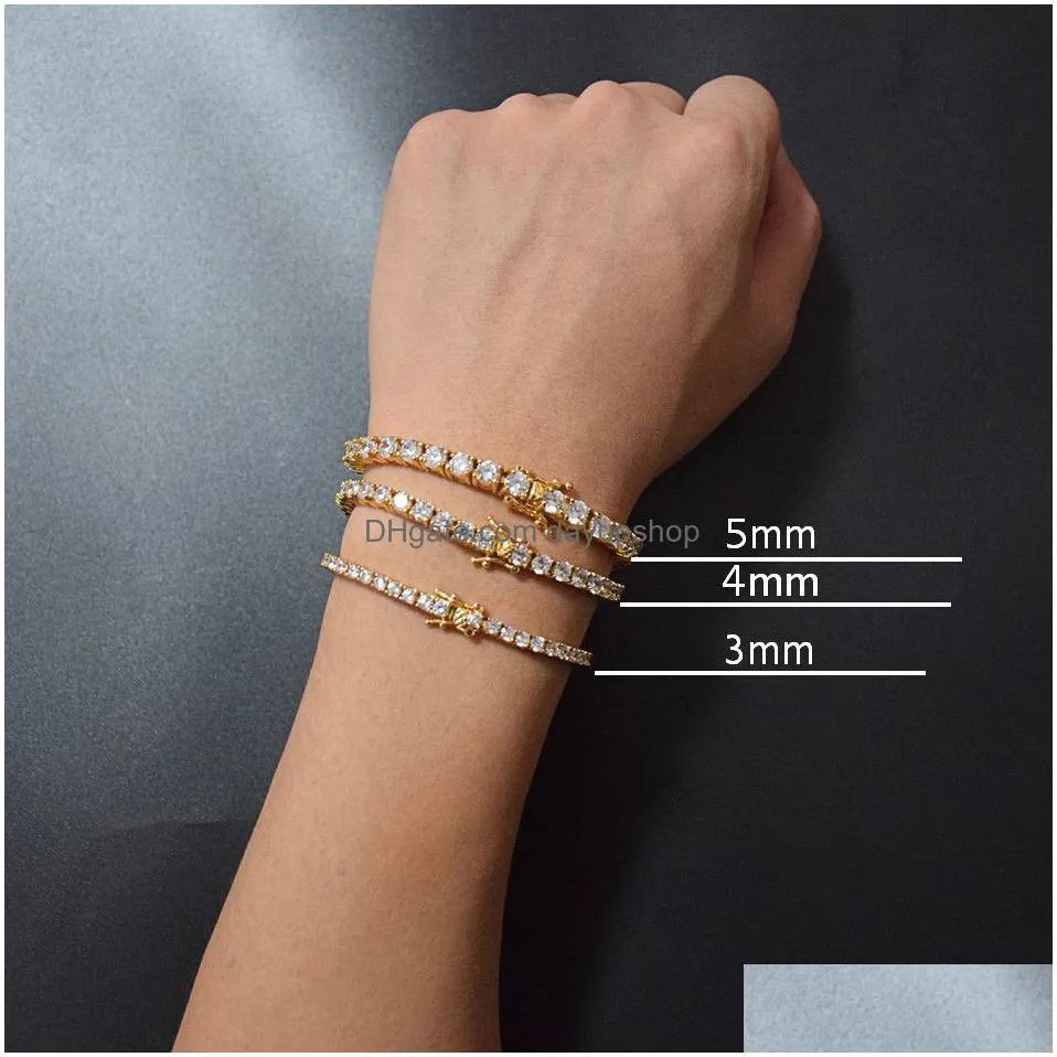 5mm 4mm 3mm iced out diamond tennis bracelet zirconia triple lock hiphop jewelry 1 row cubic mens bracelets2762155