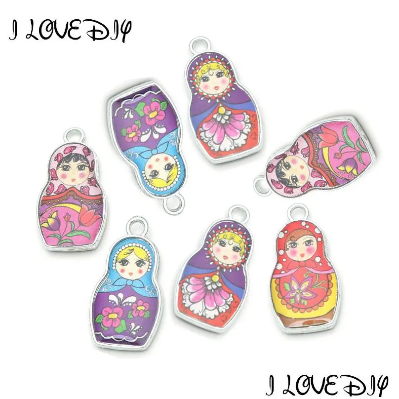 whole salewholesale 4 mixed color both 2 sides enamel matryoshk russian doll charm pendants for jewelry making