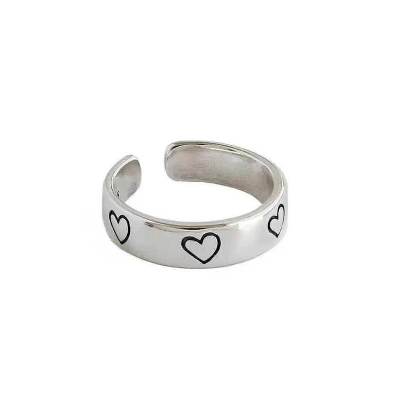 silver love heart width band rings for women couples creative trendy birthday jewelry gifts prevent allergy