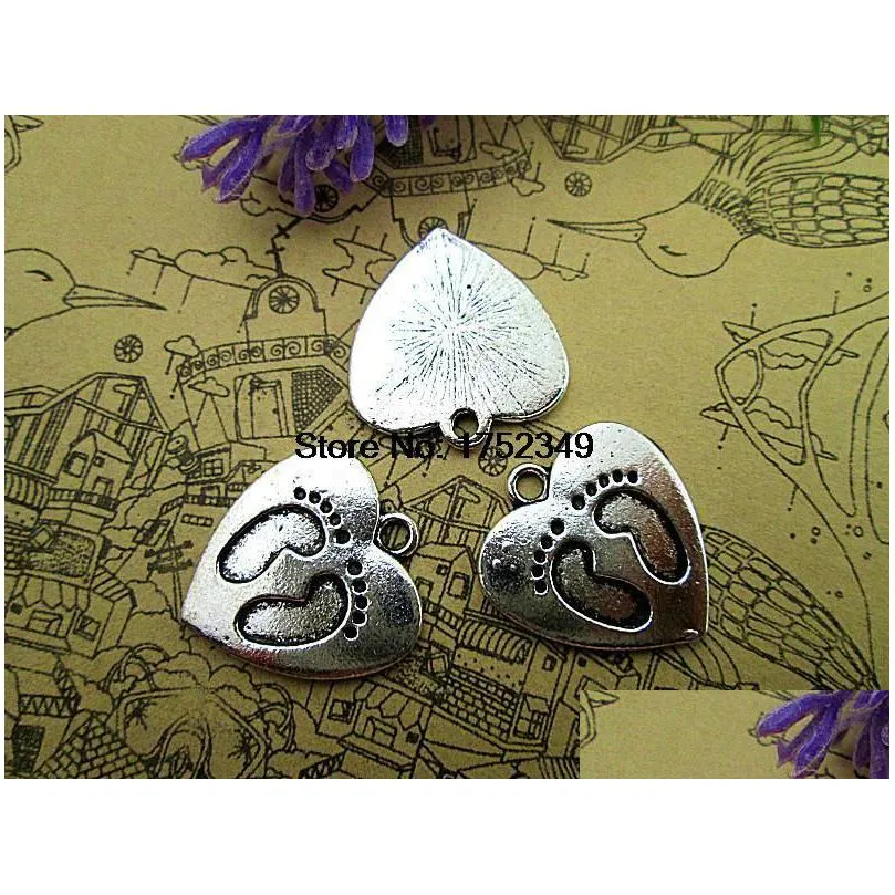 whole sale50pcs--baby feet charms, antique tibetan silver baby feet in lovely heart charm pendants 20x22mm