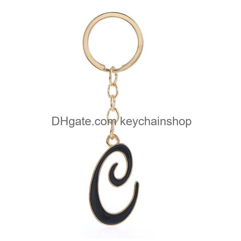 diy a-z letters key chain gold black color metal keychain women car key ring simple name key holder party gift jewelry