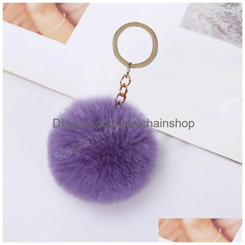 fluffy fur pom pom keychain solid color soft faux fur ball key chain women bag hanging pendant key holder keyring accessories