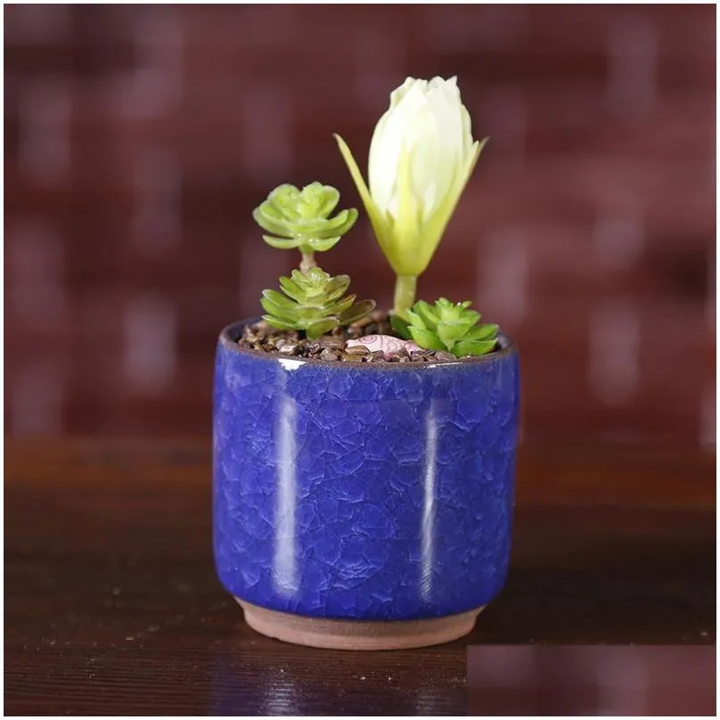 Ice Cracked Mini Ceramic Flower Pot Colorful Cute Flowerpot For Desktop Decoration Meaty Potted Plants Planters 8 Colors