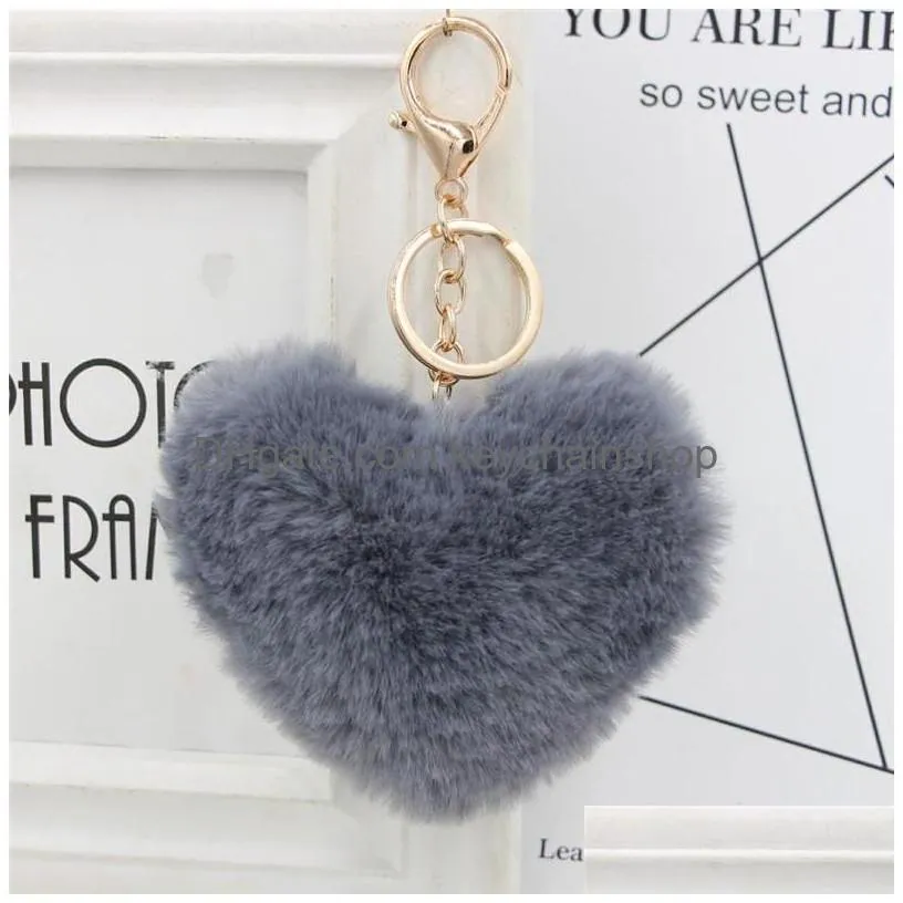 10cm rabbit fur keychain creative fluffy heart pompom key rings for women high quality car bag pendant jewelry