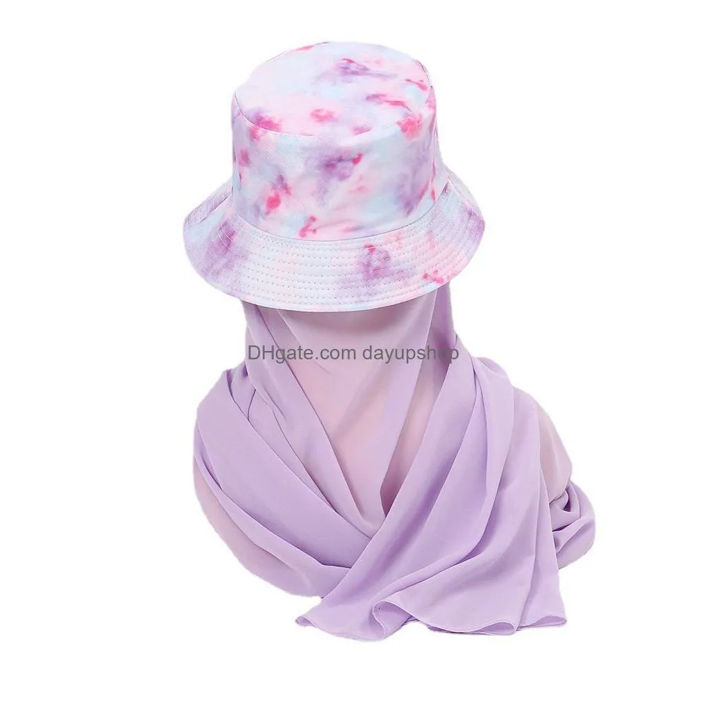 hijabs muslim woman turban veil tie-dyed fishing hat bandana chiffon hijab scarf caps in one malaysian hats shawl fashion headscarf