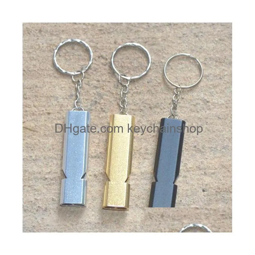 9 colors wilderness outdoor survival whistle keychains aluminum alloy metal whistles double pipe high frequency whistle travel tool