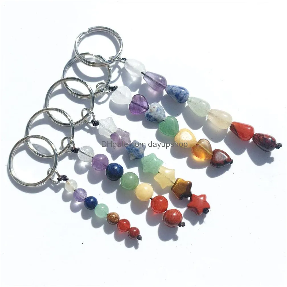 keychains lanyards 10pcs natural crystal heart waterdrop key rings 7 stone star beads set keychain jewelry bags pendant diy accessories wholesale