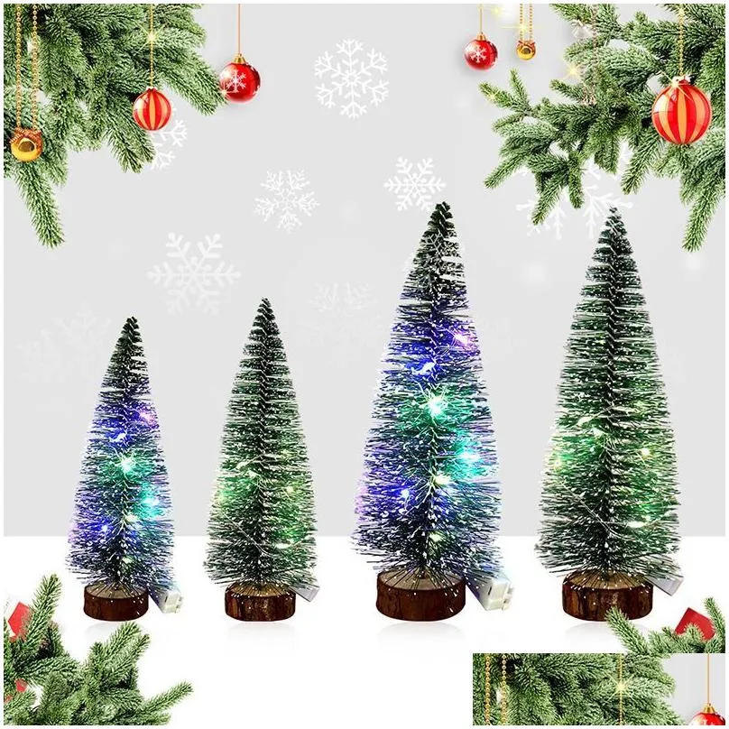 mini christmas decorations tree small cedar desktop led glowing trees for year home decoration