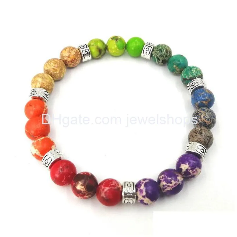 emperor stone seven chakra bracelet anqitue gold/silver flower beads spacer findings imperial jasper gems bracelets for men women