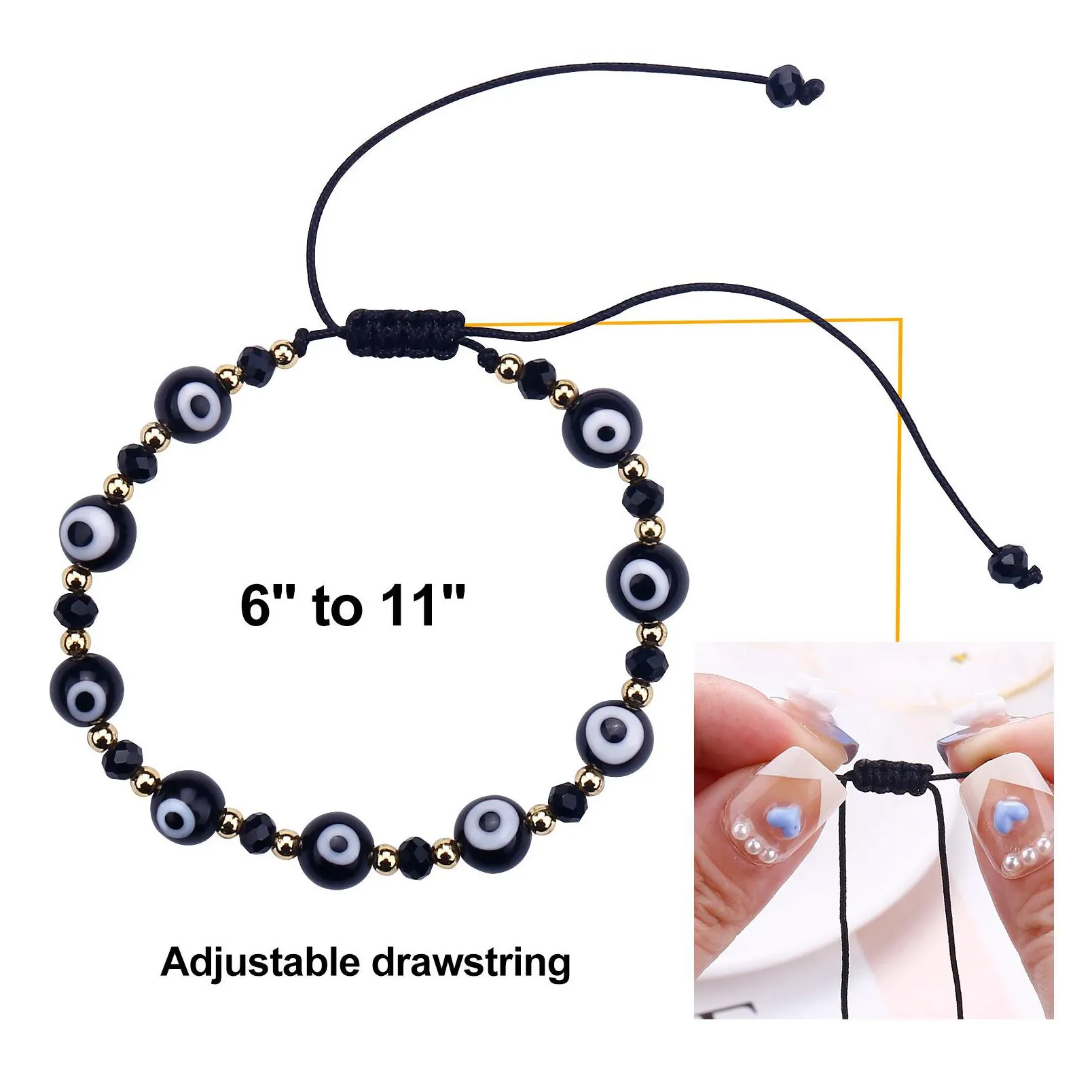 1pc classic evil blue eyes palm round glass beads bracelet wishing elastic rope chain bracelet for women`s fashion jewelry gift