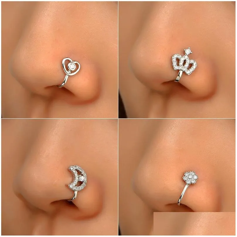 fashion nose ring charm crystal butterfly pentagram women fake piercing clip on nose ear rings body jewelry
