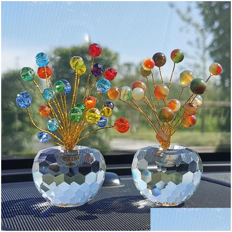 h d 5 colors crystal beads prism money tree figurine glass art wealth lucky craft car interior ornament fengshui home decor gift