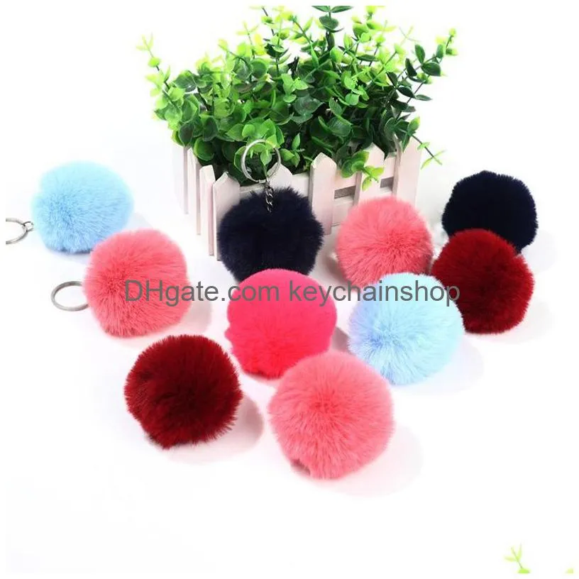 faux rabbit fur keychains pompons pendant key chains rings cute car fluffy pom pom keyring charm bag gifts accessories gift