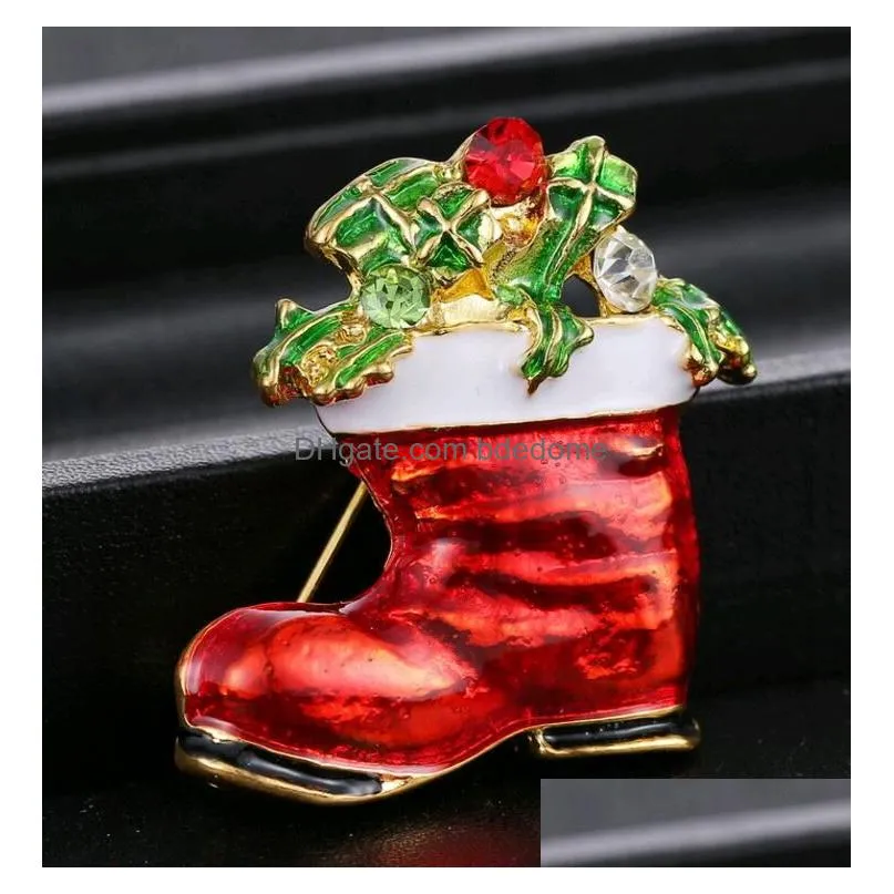 new cartoon christmas brooches high grade alloy oil drip xmas tree santa bell snowman brooch pins wholesale