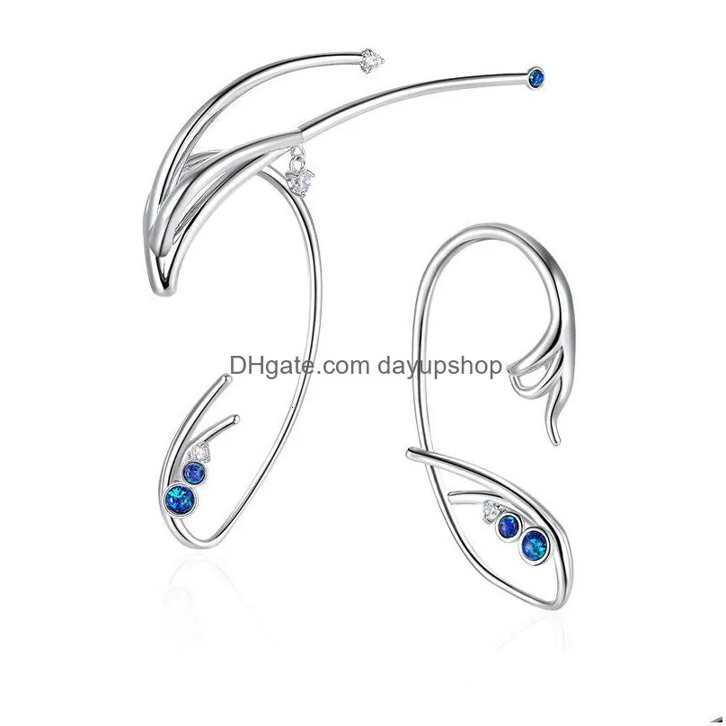 ear cuff earring blue rhinestones wing geometry simple elf metal no pierced ears ear clip for women jewelry gifts 230214