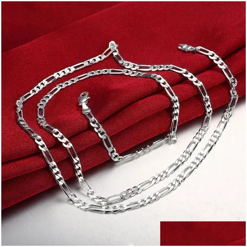 Earrings & Necklace Pure Silver 925 Jewelery Sets For Men 4mm Figaro Chain Bracelet & Man`s Jewelry 2pcs Accesories Party GiftsEarri