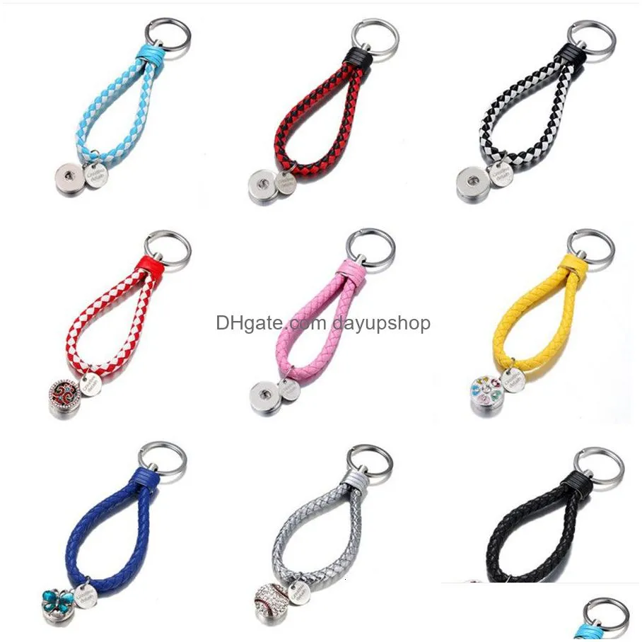 keychains lanyards fashion 10pcs pu twist leather snap key chains 18 colors simple fit diy 18mm snap buttons diy jewelry wholesale pj8001