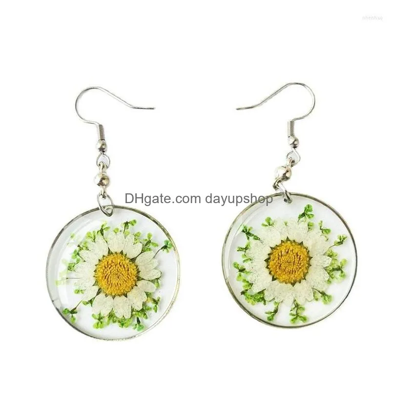 dangle earrings round daisy flower earring for women unique pressed natural jewelry creative wholesale