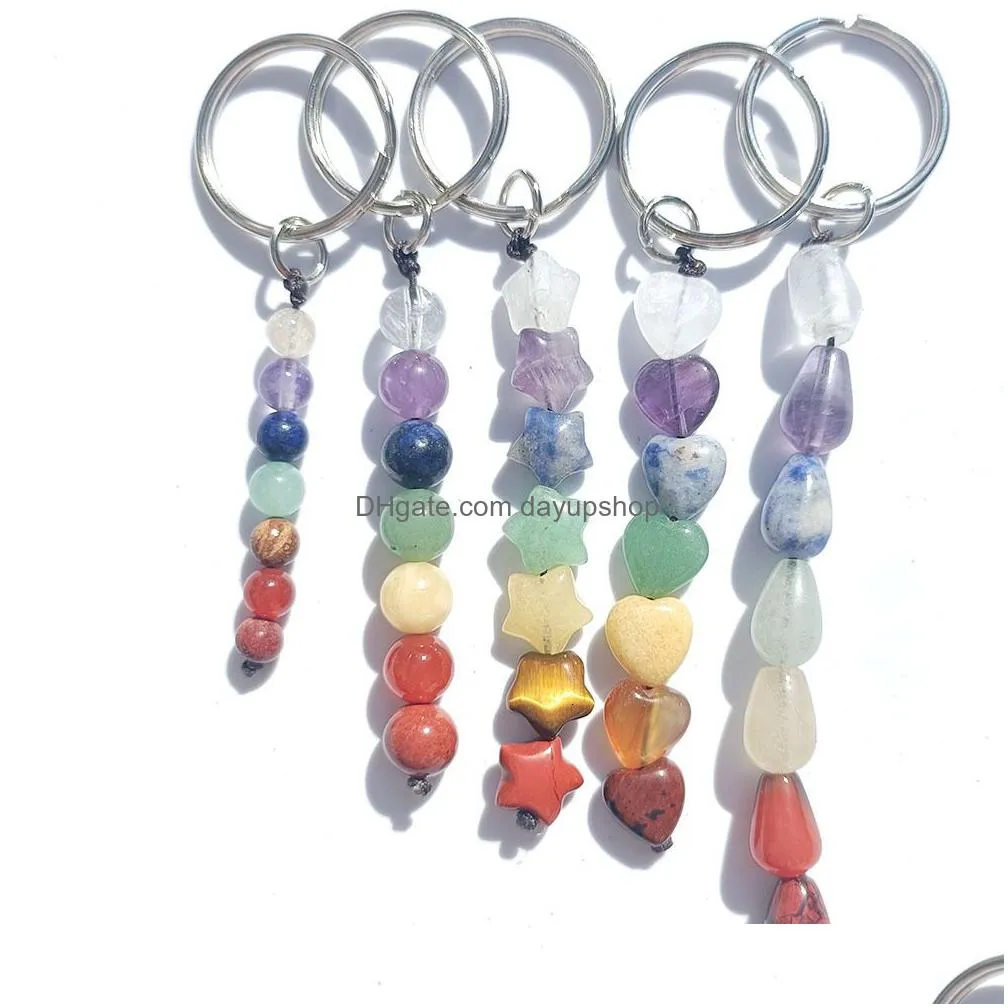 keychains lanyards 10pcs natural crystal heart waterdrop key rings 7 stone star beads set keychain jewelry bags pendant diy accessories wholesale