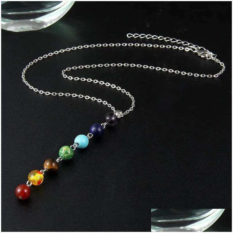 7 chakra gem stone beads pendant necklace women yoga reiki healing balancing maxi necklaces bijoux femme jewelry 2021