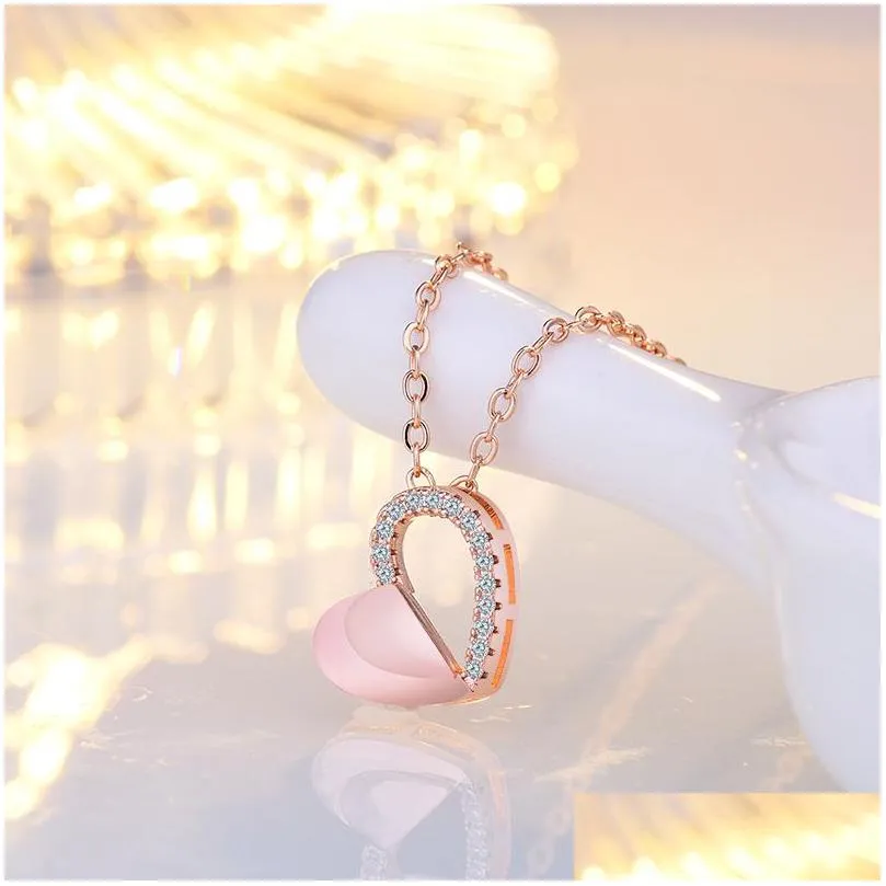fashion double layer heart clear cz necklace silver chain necklace for women fine jewelry wedding gift