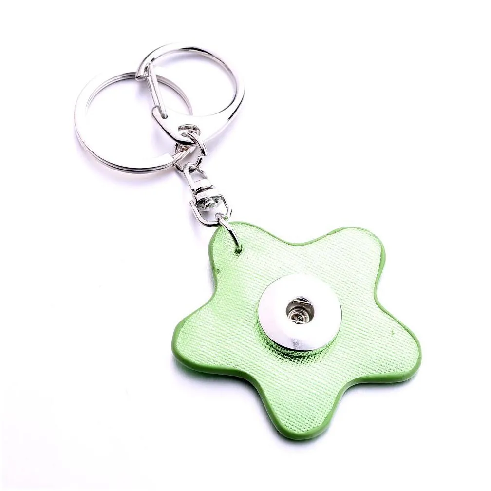 star shape pu leather key ring bag charm snap button keychain diy accessory pendant fit 18/20mm snaps buttons jewelry
