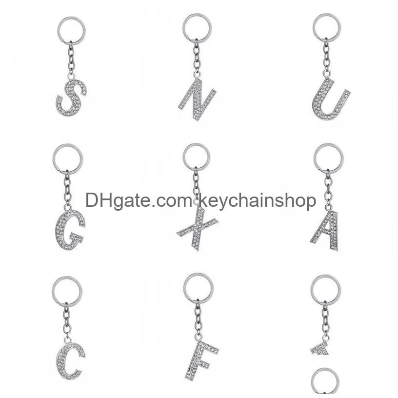 a to z grapheme crystal inlaid key holders cute keyring fashion charms buckle keychain accessories lanyard car