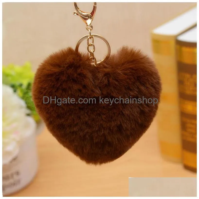 heart pompoms keychain plush balls key chains decorative pendant for women bag accessories keychains car fashion keyring gift