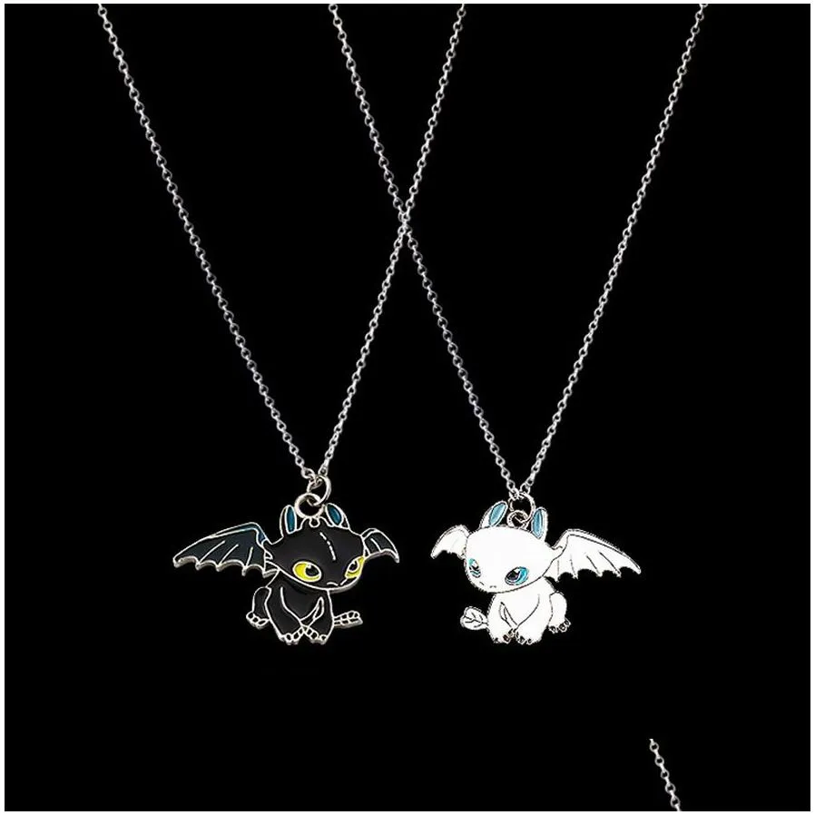 fashion cartoon pendants necklace black and white night evil double dragon personality hip hop couple friends gift