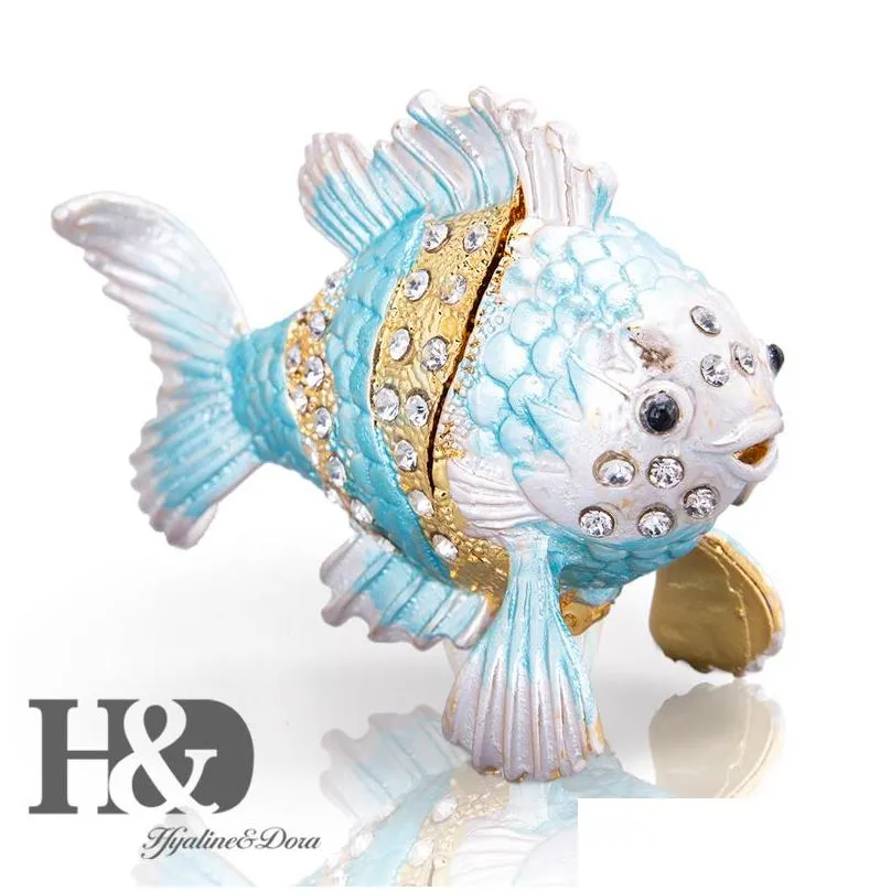 h d hand painted enamel animal figurine crystal jeweled hinged trinket boxes decorative jewelry box collectible christmas gift 201128