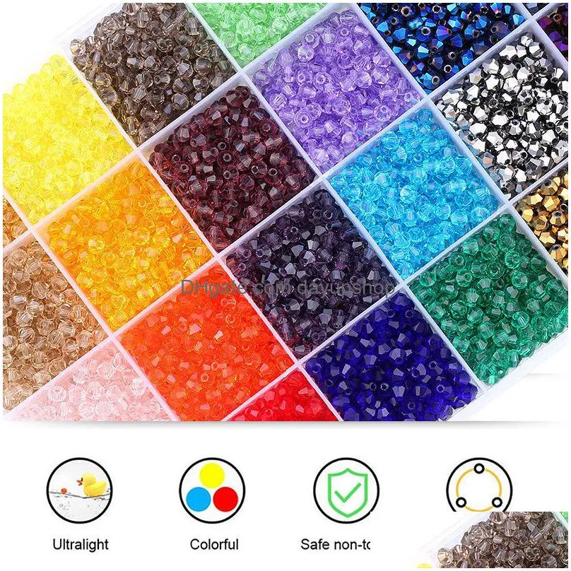 acrylic plastic lucite 4mm glass bicone beads kits jewelry beads loose spacer beads fit jewelry making diy bracelet necklace accessories 4800pcs/box