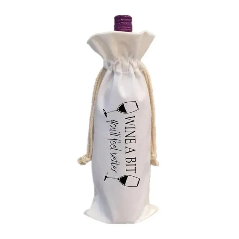  sublimation blanks wedding wine bottle gift bags canvas wine bag with drawstring for halloween christmas decoration cpa5720