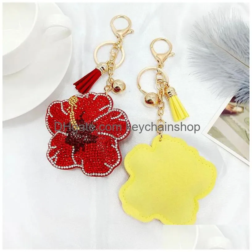 korean flannel rhinestone leaf keychain pendant creative flower tassel ornament bag car key ring accessories